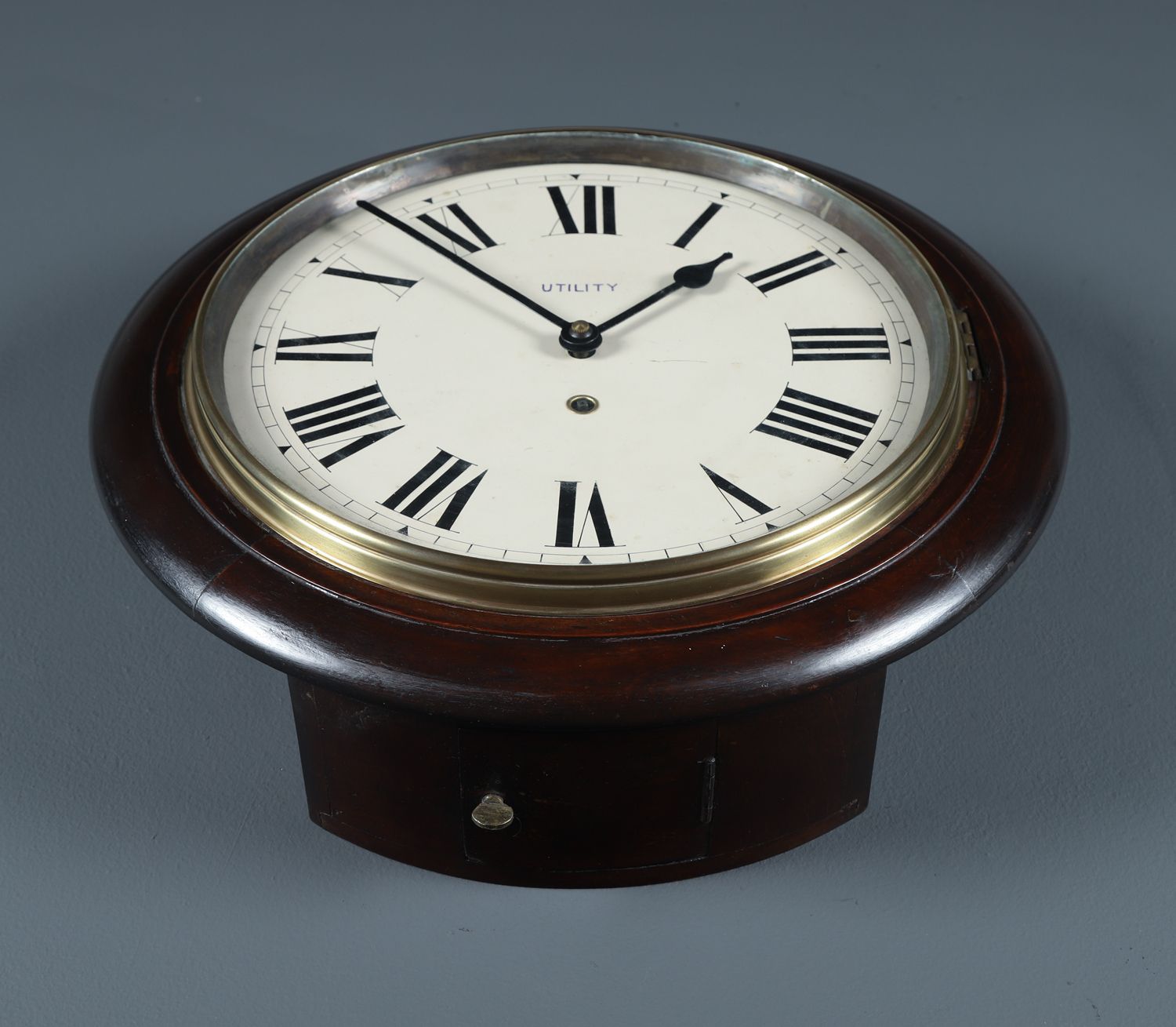 photo for sale Antique 15½" Mahogany Utility Railway Station / School Round Dial Wall Clock (Timepiece)