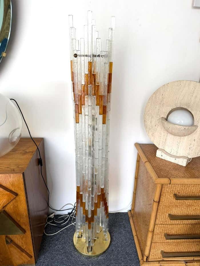 Mid Century Modern Glass Tower Floor Lamp By Poliarte, Italy, 1970s photo vintage