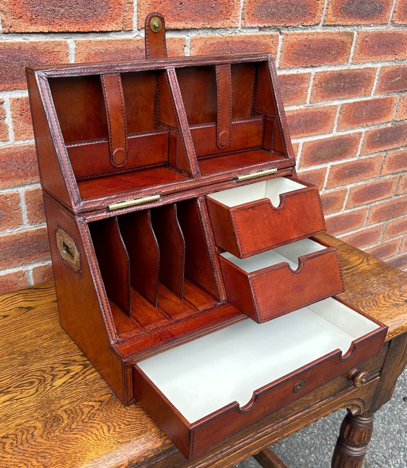 275.0 Quality Antique Style Leather Campaign Letter Writing Stationery Slope Box photo