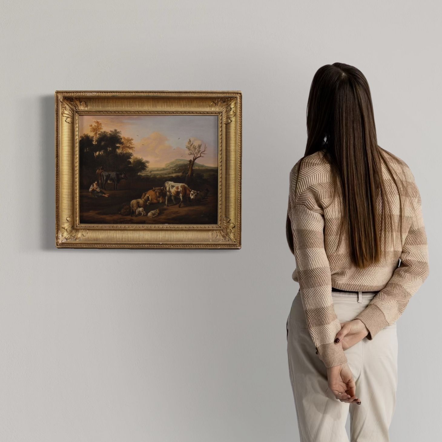 Antique Flemish Bucolic Landscape Painting From The 18th Century photo for sale