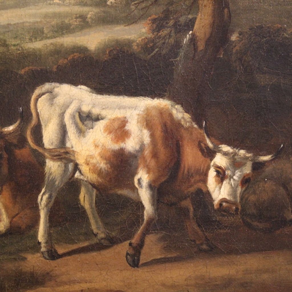 Antique Flemish Bucolic Landscape Painting From The 18th Century photo 2600.0