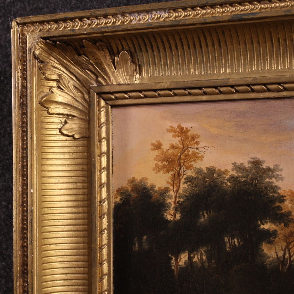 photo furniture Antique Flemish Bucolic Landscape Painting From The 18th Century
