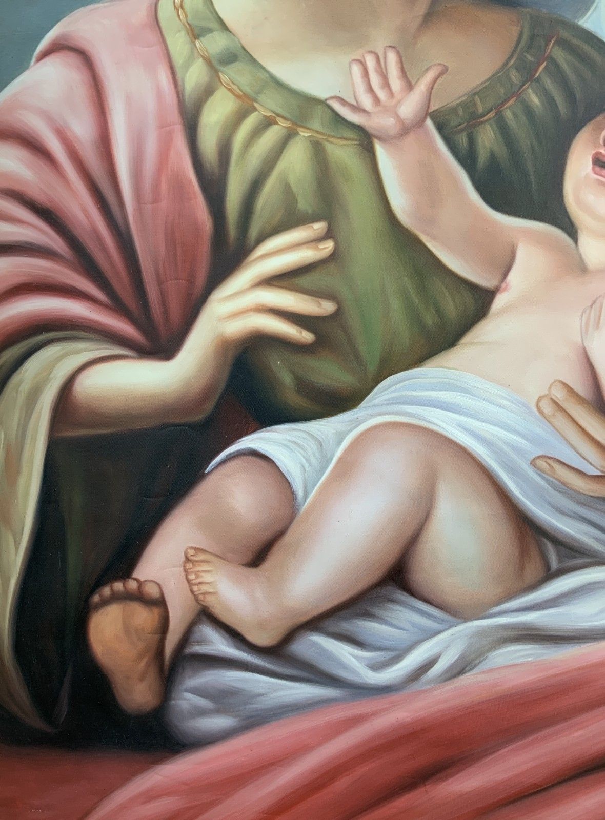 photo for sale Large Portrait Painting Madonna & Christ Child Gilt Frame Vintage 20th Century