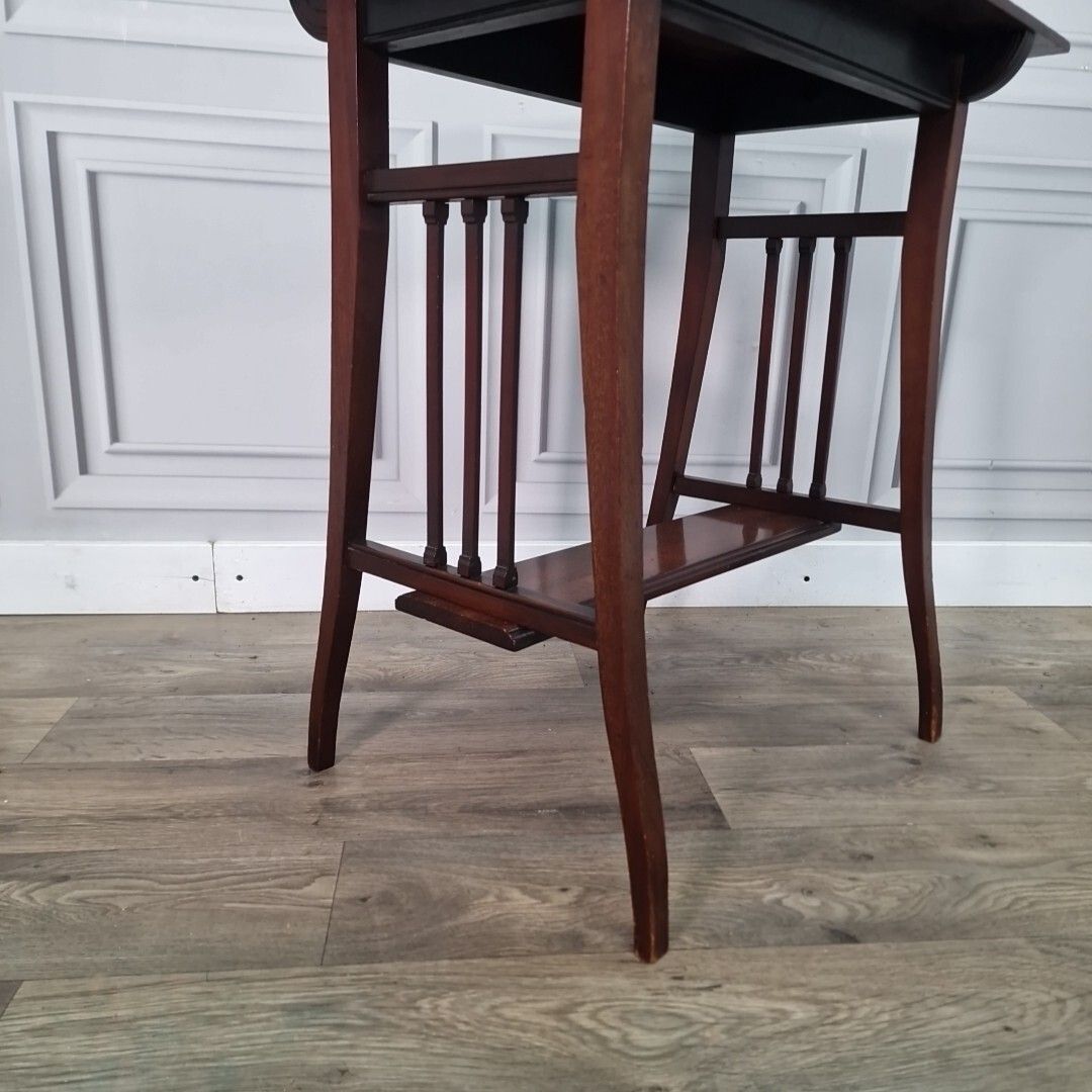 Antique Wooden Side Table Victorian Inlaid Window End Top 2 Tier Rosewood? photo vintage