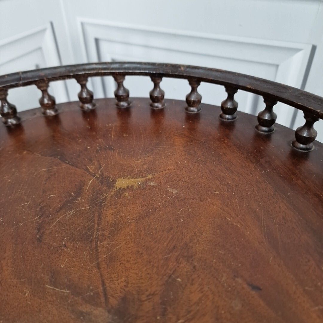 photo buy Antique Lamp Table Vintage Turned Wood Mahogany Side Wine Pedestal Plant Stand