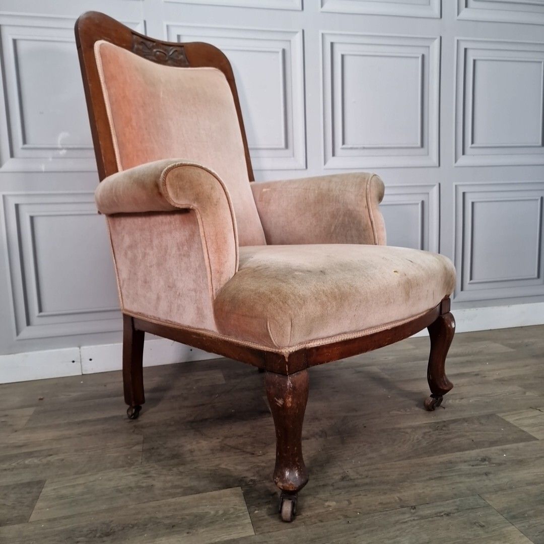 Antique Decorative Armchair Carved Chair Upholstered High Back Edwardian photo furniture