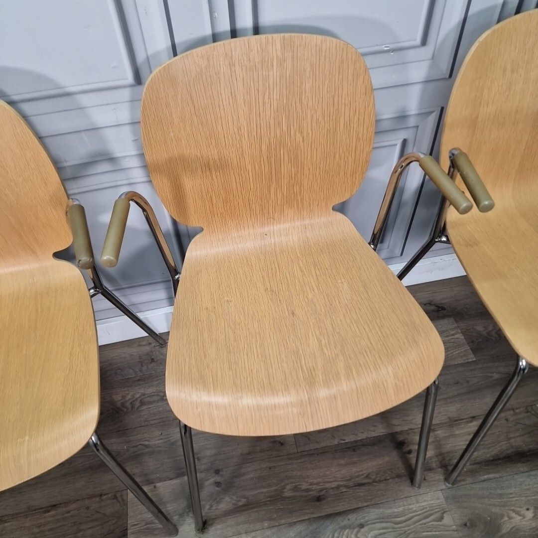 Retro Ikea Dietmar Chairs Set X4 Chrome Mid Century Style Arm Dining Desk Seat photo vinterior