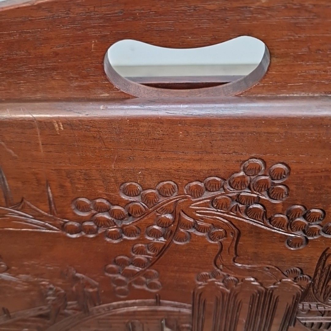 photo furniture Vintage Magazine Letter Rack Oriental Carved Pagoda Scene Storage Teak Retro