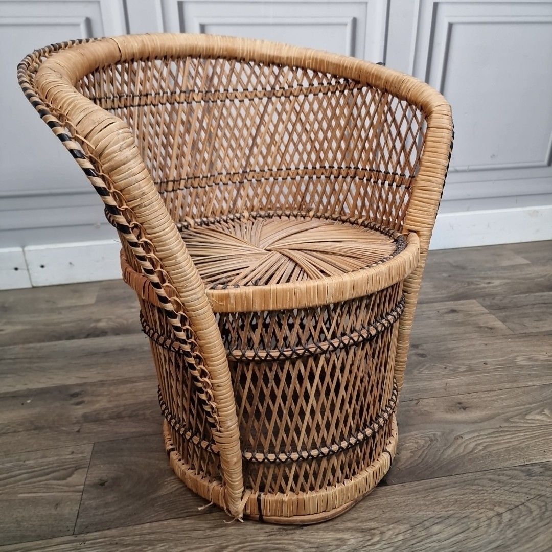 Retro Vintage Childs Chair Small Rattan Bamboo  Mid Century Seat Boho Tiki