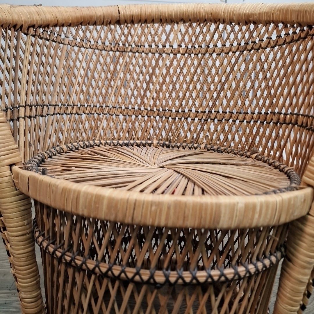 60.0 Retro Vintage Childs Chair Small Rattan Bamboo  Mid Century Seat Boho Tiki photo