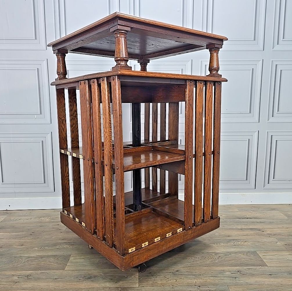 Antique Oak Revolving Bookcase – Large Library Shelf Table Victorian Solid Wood photo furniture