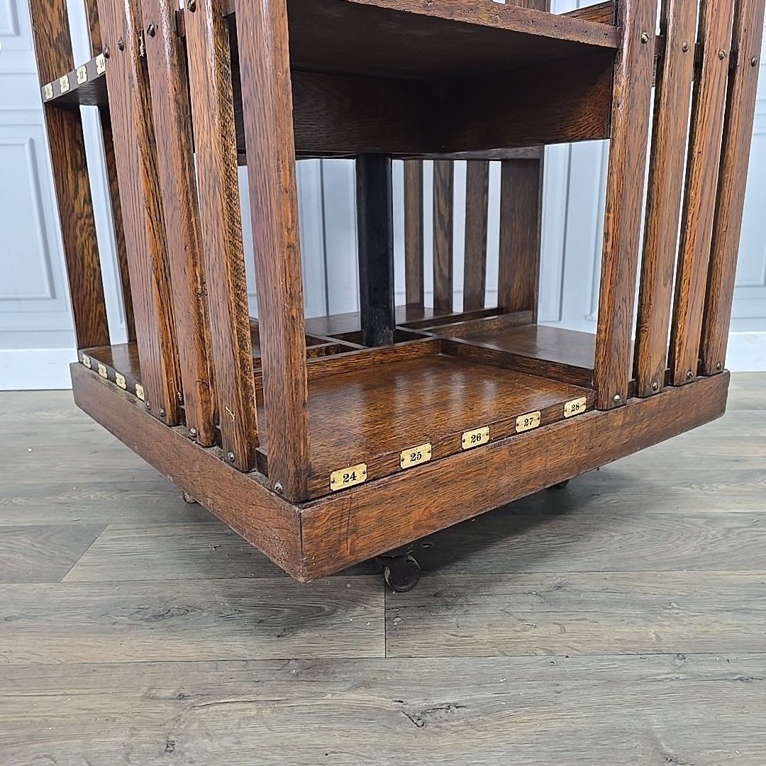 Antique Oak Revolving Bookcase – Large Library Shelf Table Victorian Solid Wood photo for sale