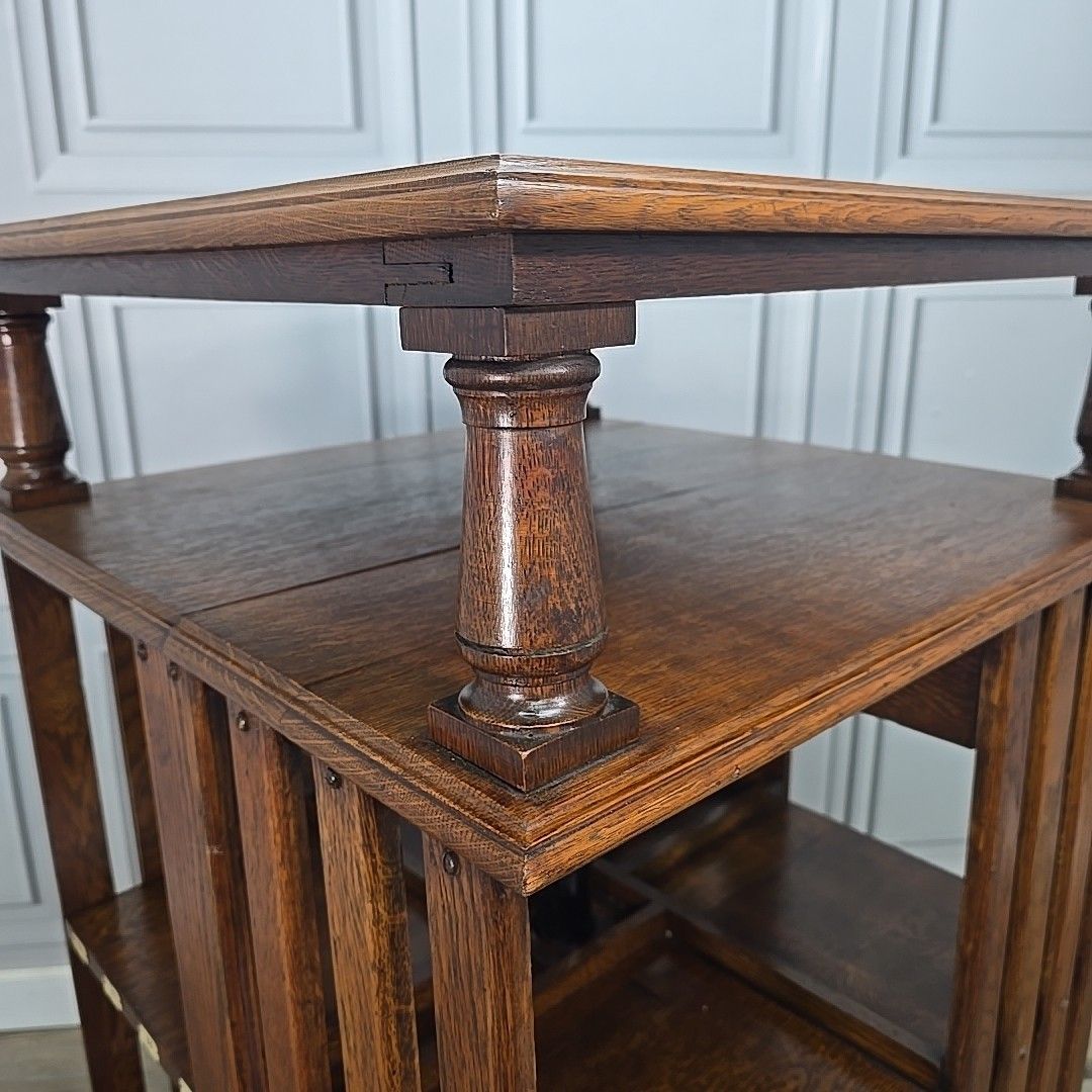Antique Oak Revolving Bookcase – Large Library Shelf Table Victorian Solid Wood photo Furniture