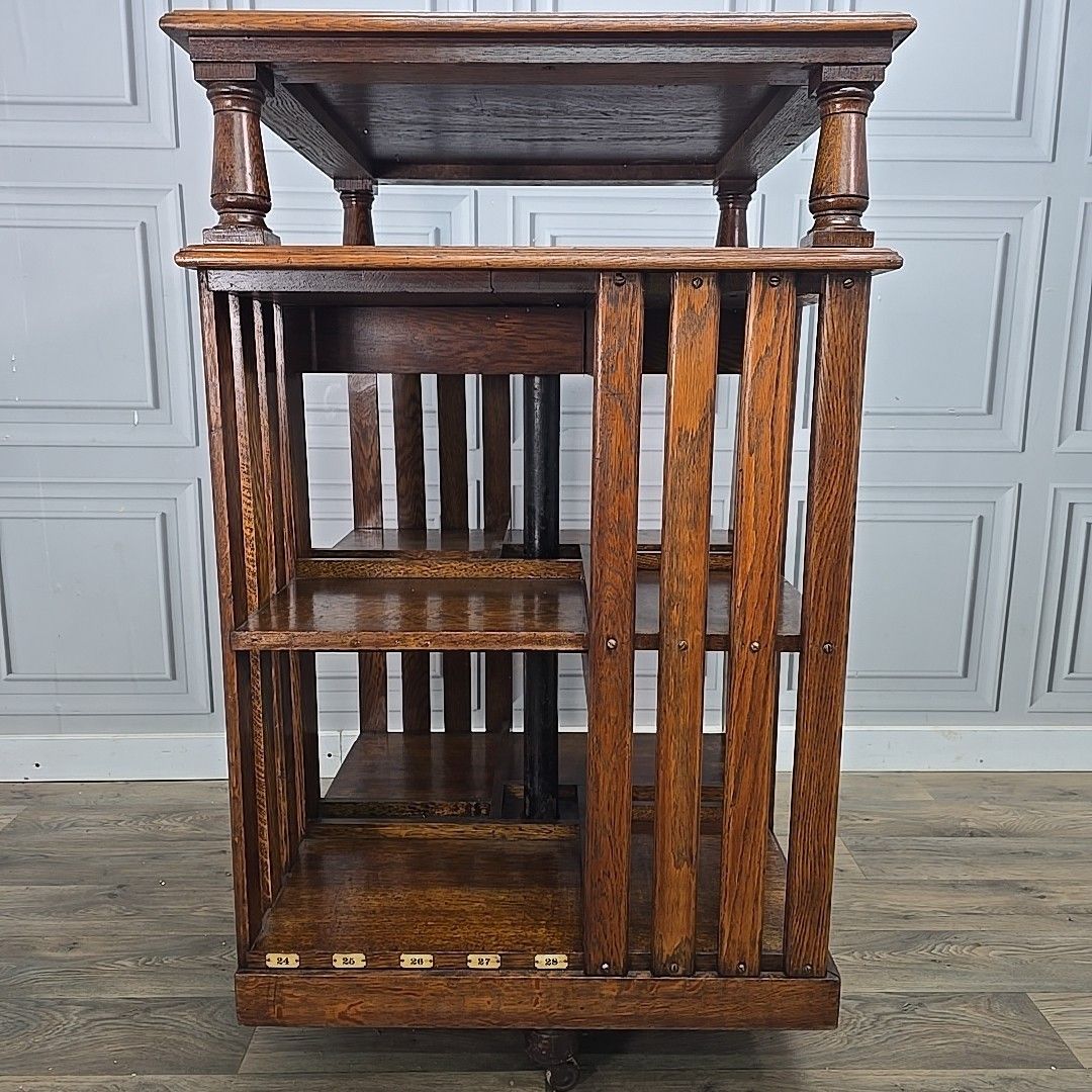 Antique Oak Revolving Bookcase – Large Library Shelf Table Victorian Solid Wood photo 1290.0