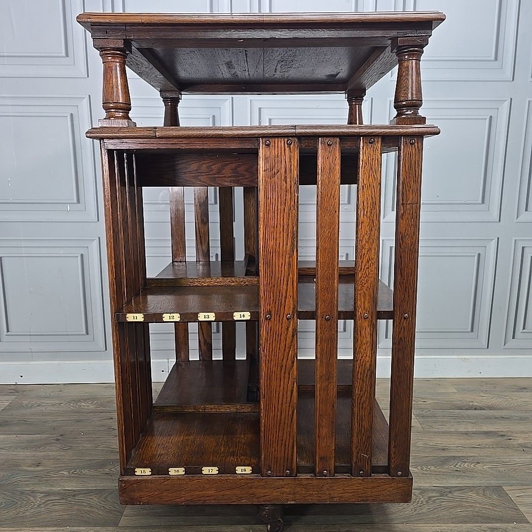 Antique Oak Revolving Bookcase – Large Library Shelf Table Victorian Solid Wood photo vintage
