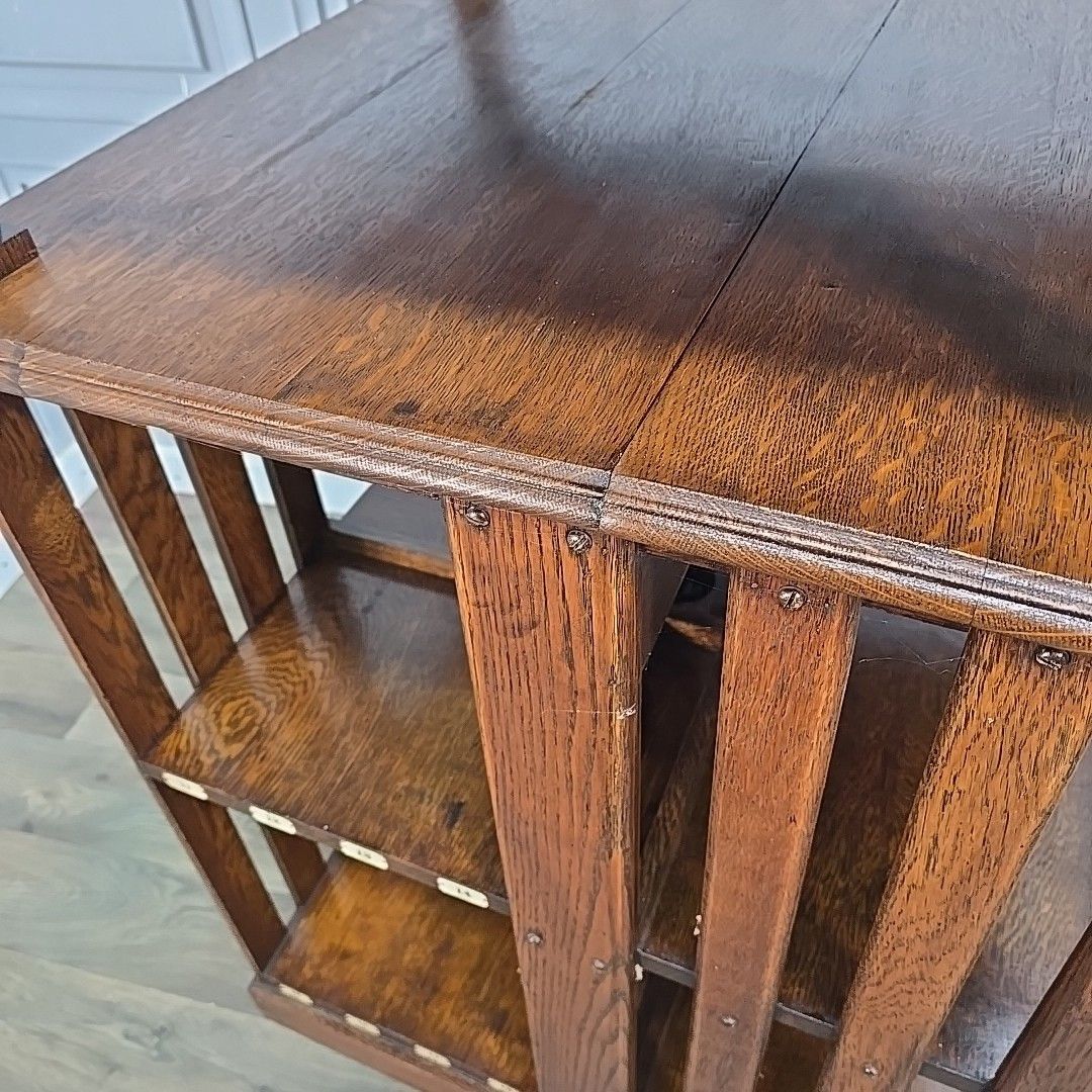 1290.0 Antique Oak Revolving Bookcase – Large Library Shelf Table Victorian Solid Wood photo