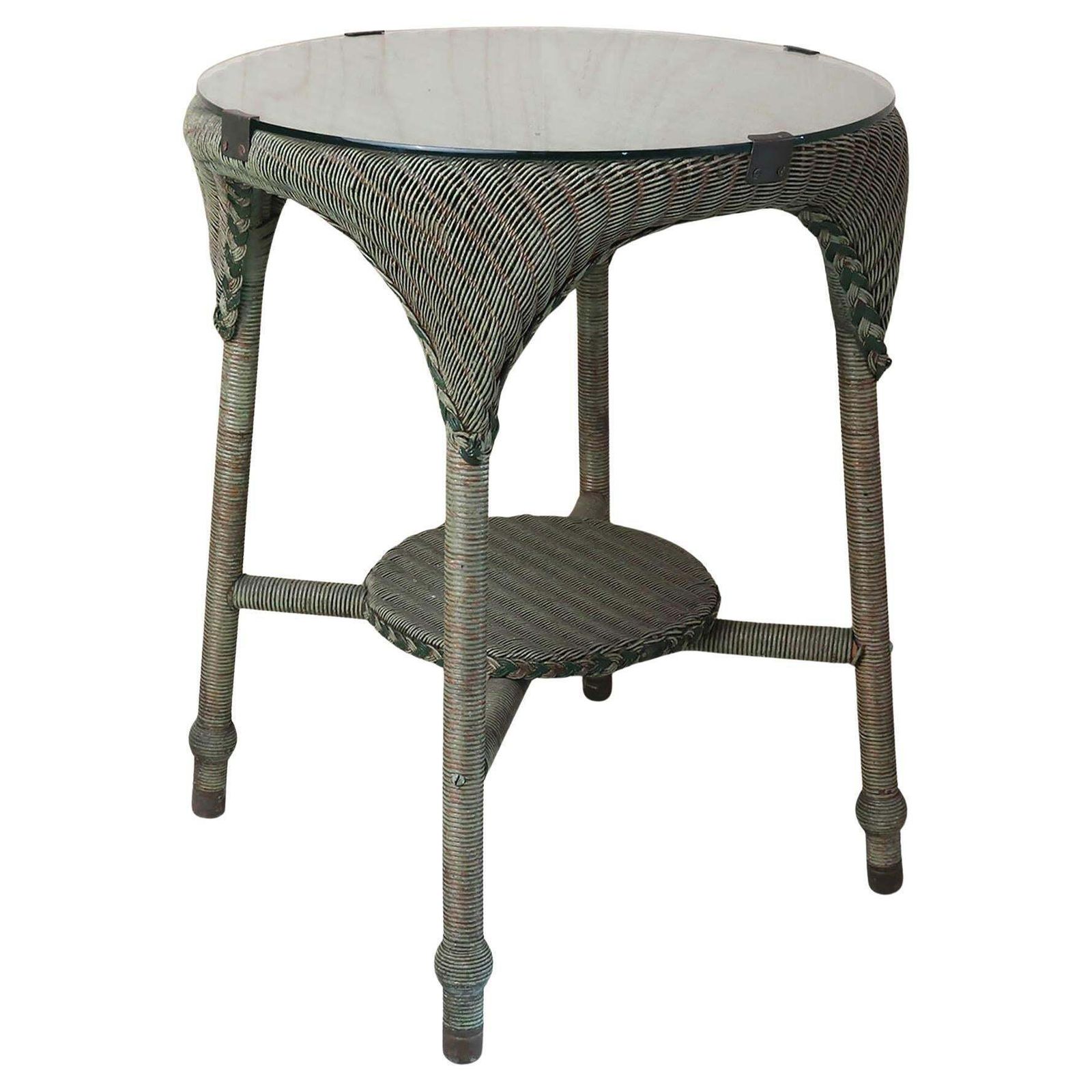 Vintage Rattan Lloyd Loom Round Side Table. English Dated 1931