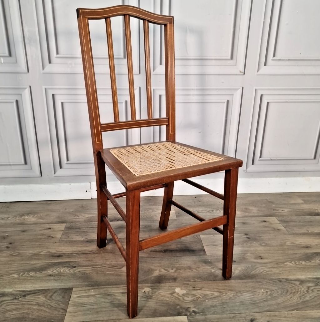 Antique Cane Bedroom Chair Edwardian Hallway Desk Seat Solid Wood Vintage
