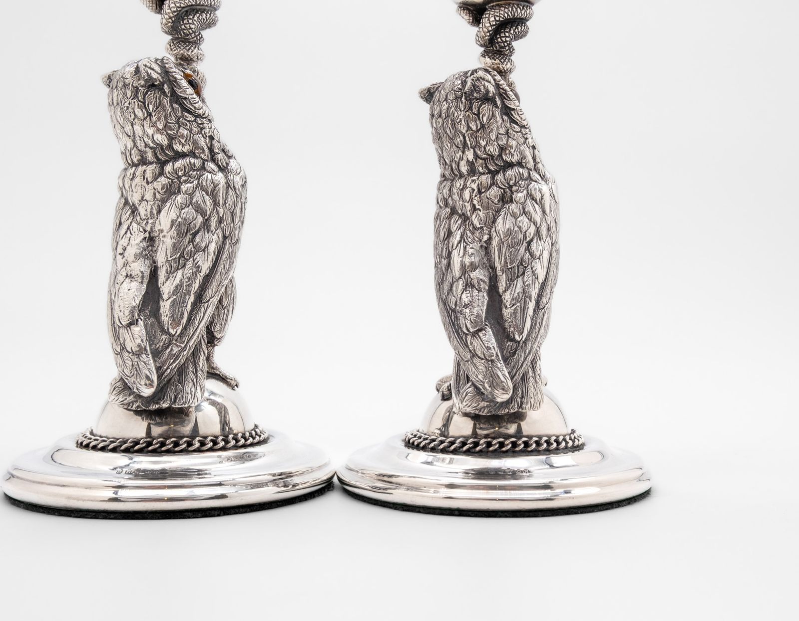 Pair Of 1920s Silver Plated Owl Candlesticks By Joseph Rodgers Sheffield photo buy