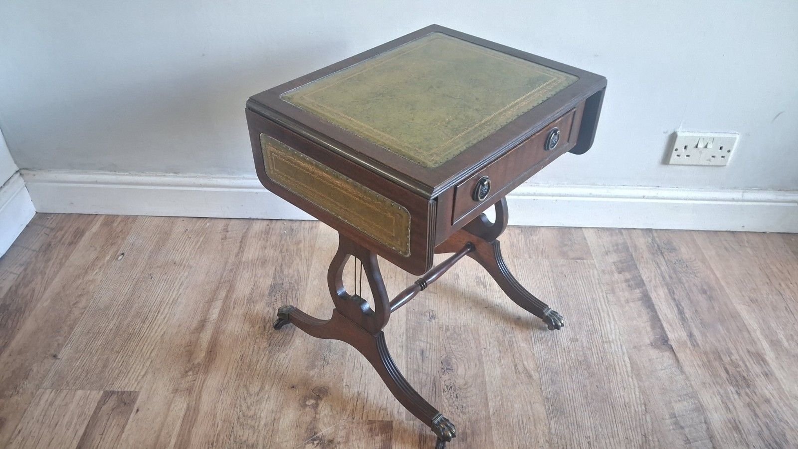 1980's Regency Revival Mahogany & Leather  Accent ,Drinks,Lamp,Side Table photo for sale