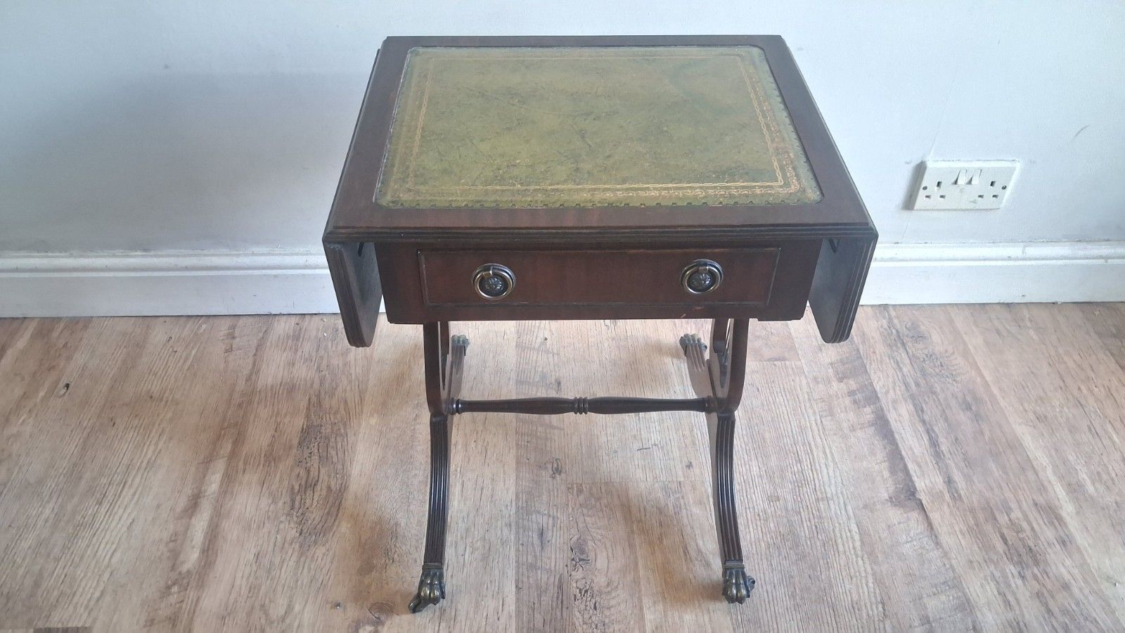 1980's Regency Revival Mahogany & Leather  Accent ,Drinks,Lamp,Side Table photo Furniture