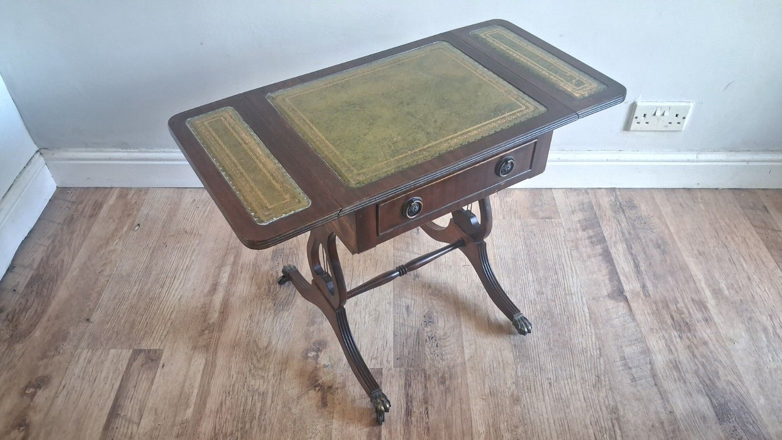 1980's Regency Revival Mahogany & Leather  Accent ,Drinks,Lamp,Side Table photo 135.0