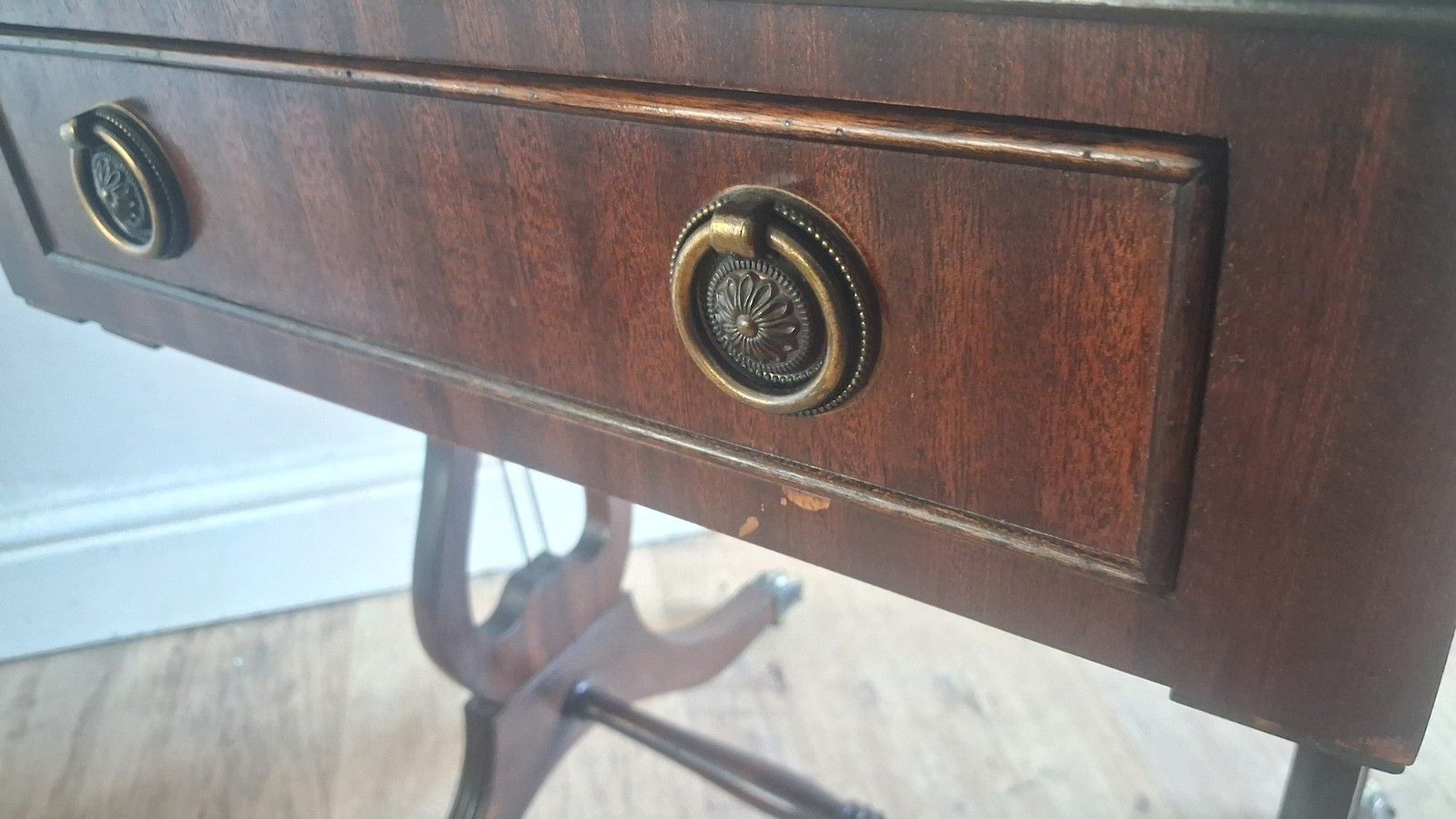 1980's Regency Revival Mahogany & Leather  Accent ,Drinks,Lamp,Side Table photo buy
