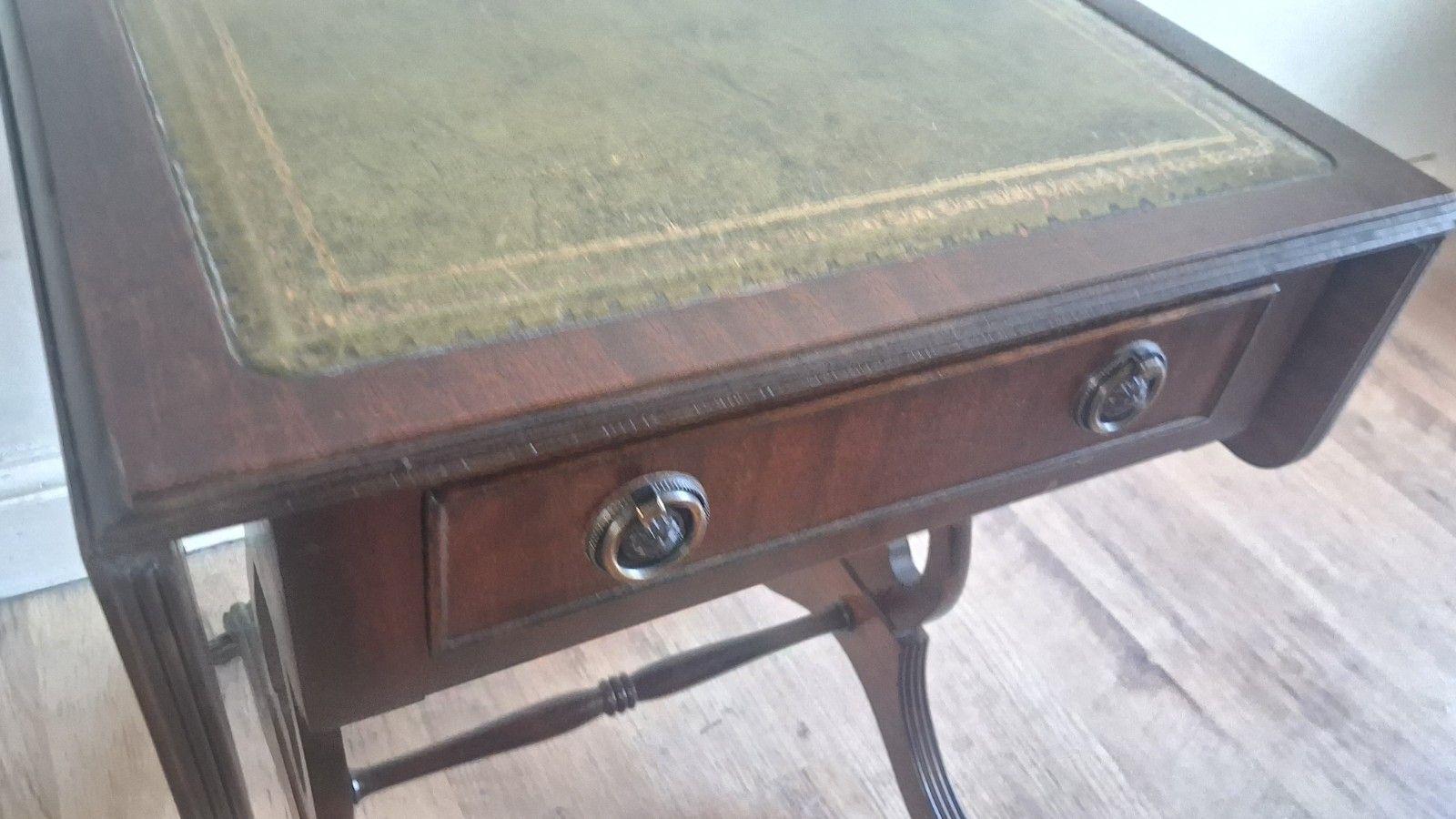 1980's Regency Revival Mahogany & Leather  Accent ,Drinks,Lamp,Side Table photo vintage
