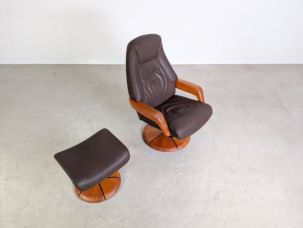 Hs Design Teak Midcentury Armchair Leather With Ottoman Danish photo buy