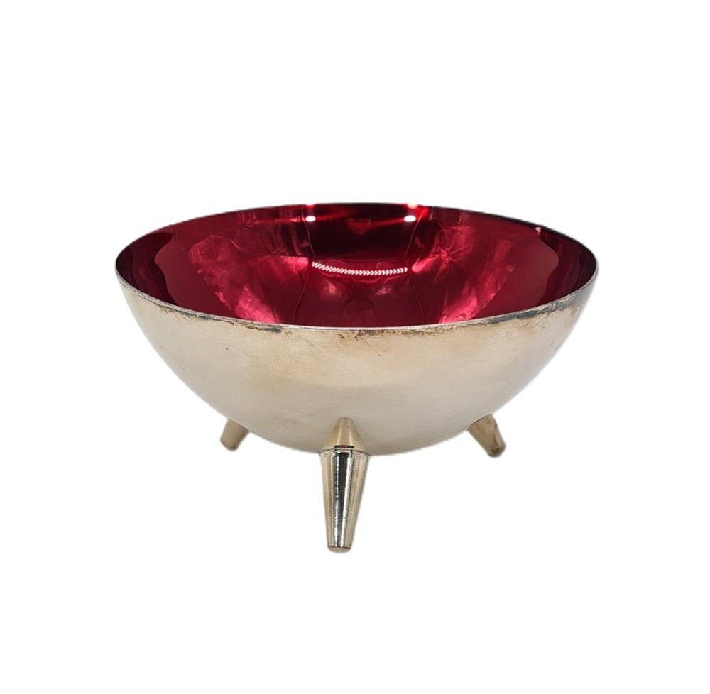 Swedish Decorative Bowl In Silver Plated Metal And Red Glass From Salvi Plet, 1960s