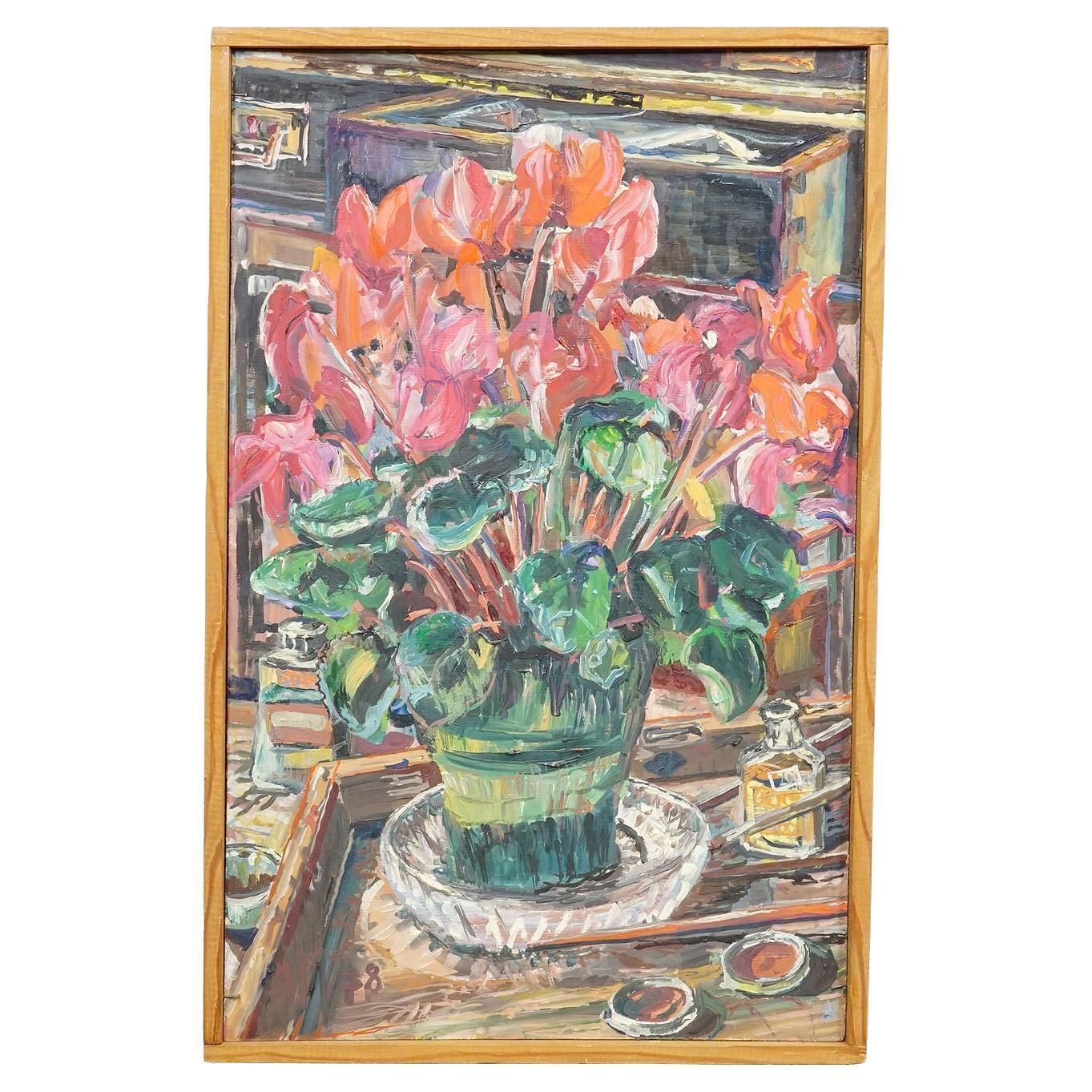 Alexander Michael Oil Painting Of Cyclamen (Alpenveilchen), 1978