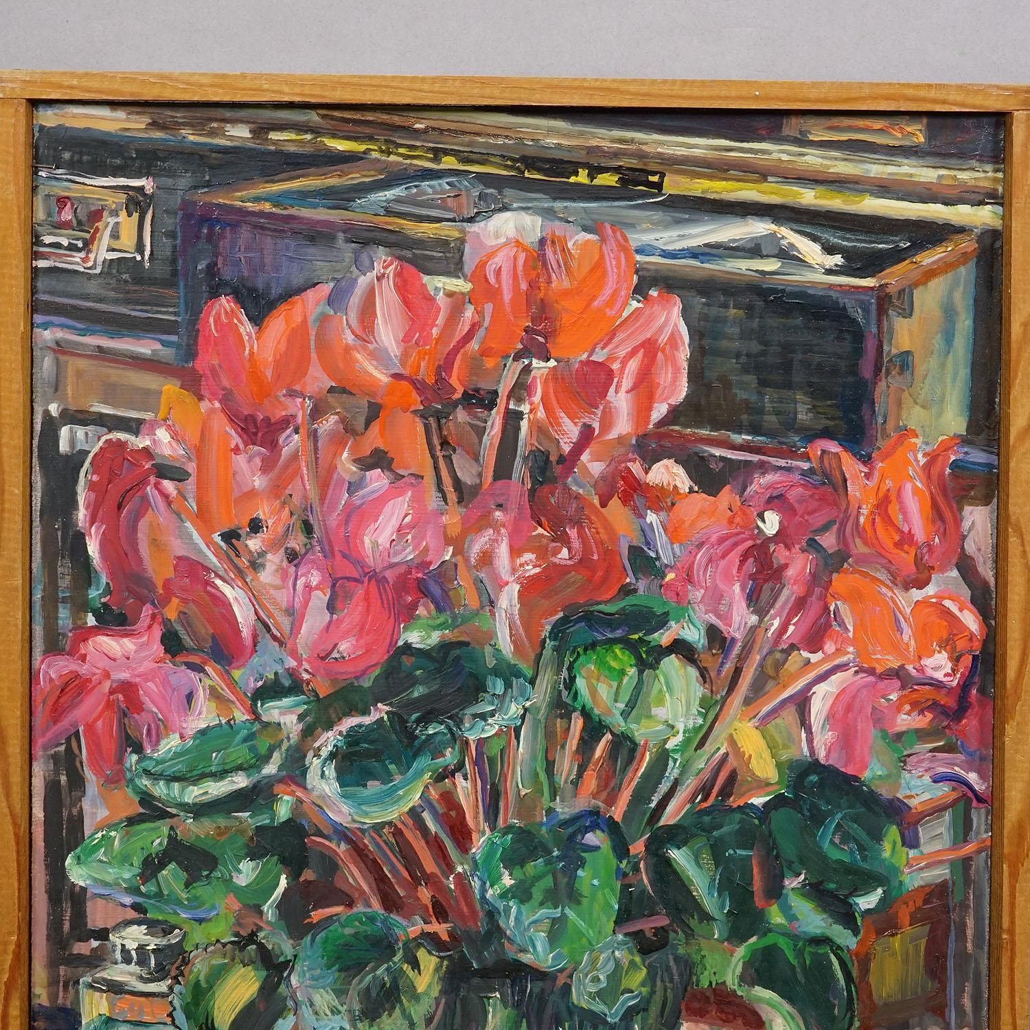 Alexander Michael Oil Painting Of Cyclamen (Alpenveilchen), 1978 photo Art
