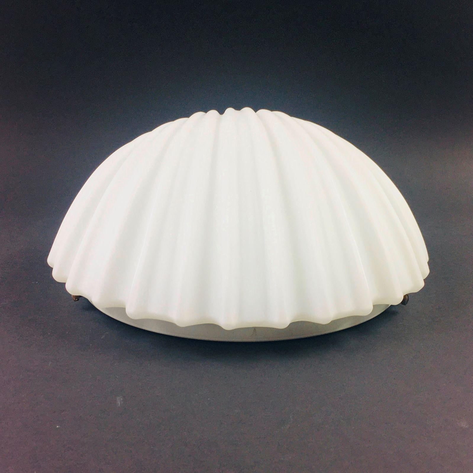 Pair Of Large Minimalist Shell Shaped Opaline Glass Wall Lights From Limburg, Germany, 1970s photo vinterior