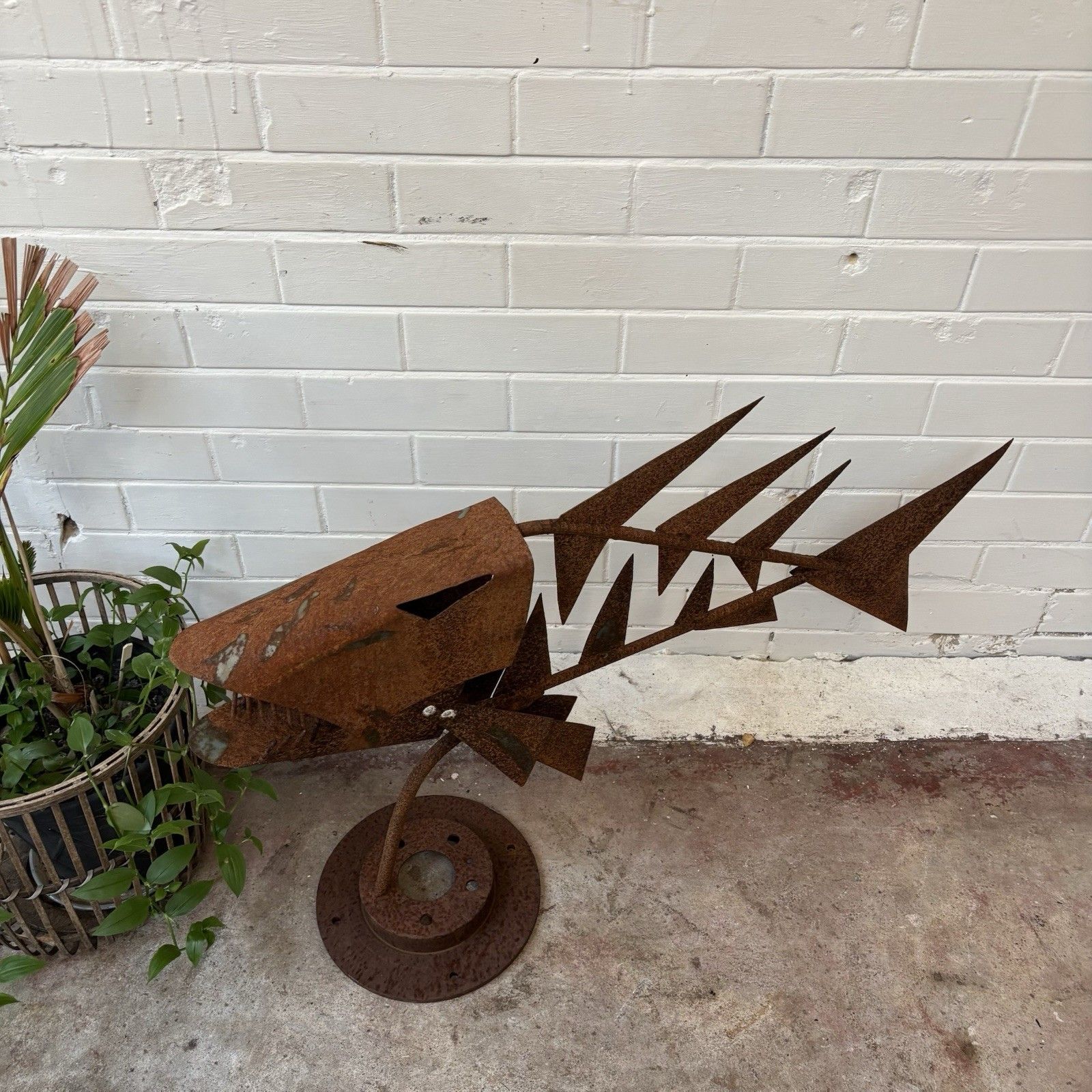 A Hand Made, One Of A Kind Scrap Metal Piranha Sculpture. photo for sale
