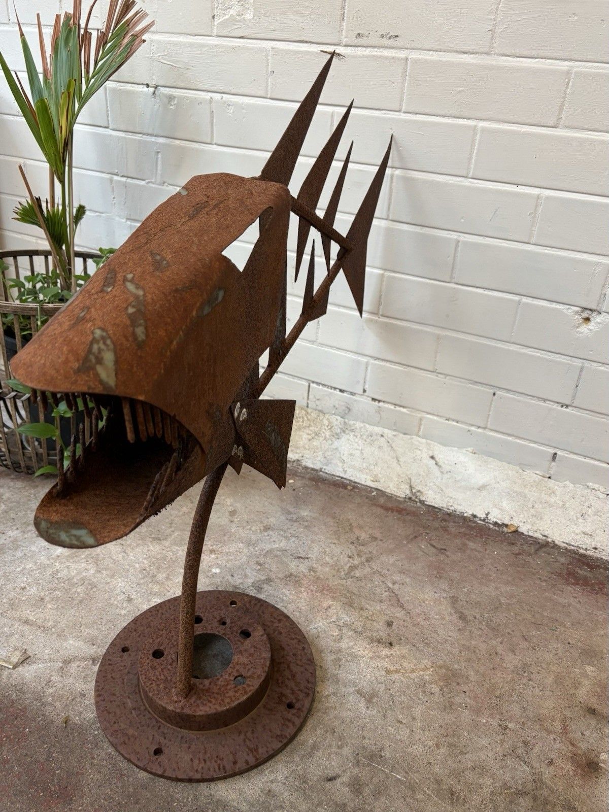 A Hand Made, One Of A Kind Scrap Metal Piranha Sculpture. photo vintage
