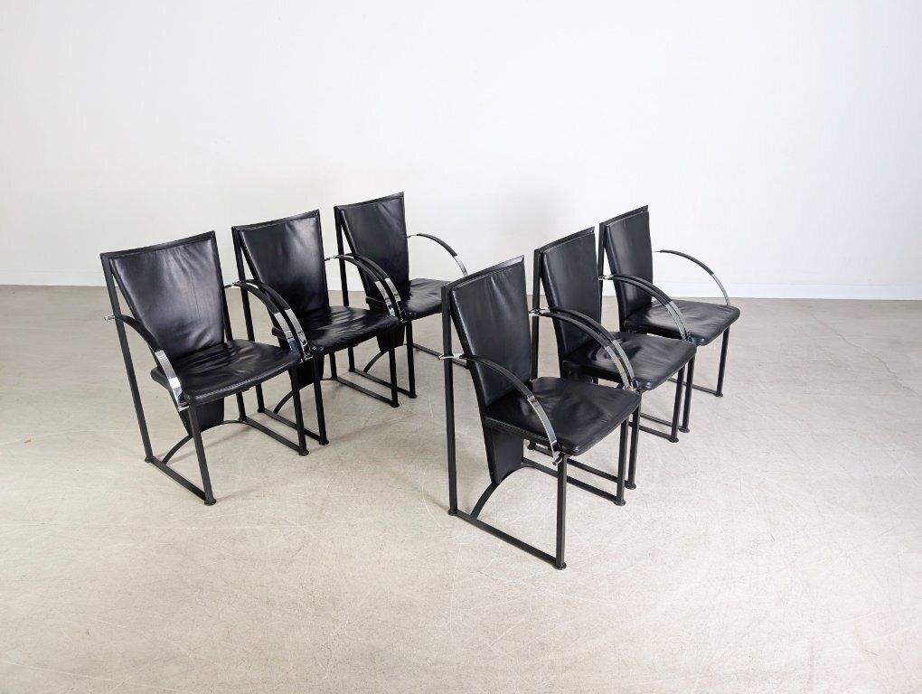 Set Of 6 Original Ronald Schmitt Chairs, Leather Design, Black photo vintage
