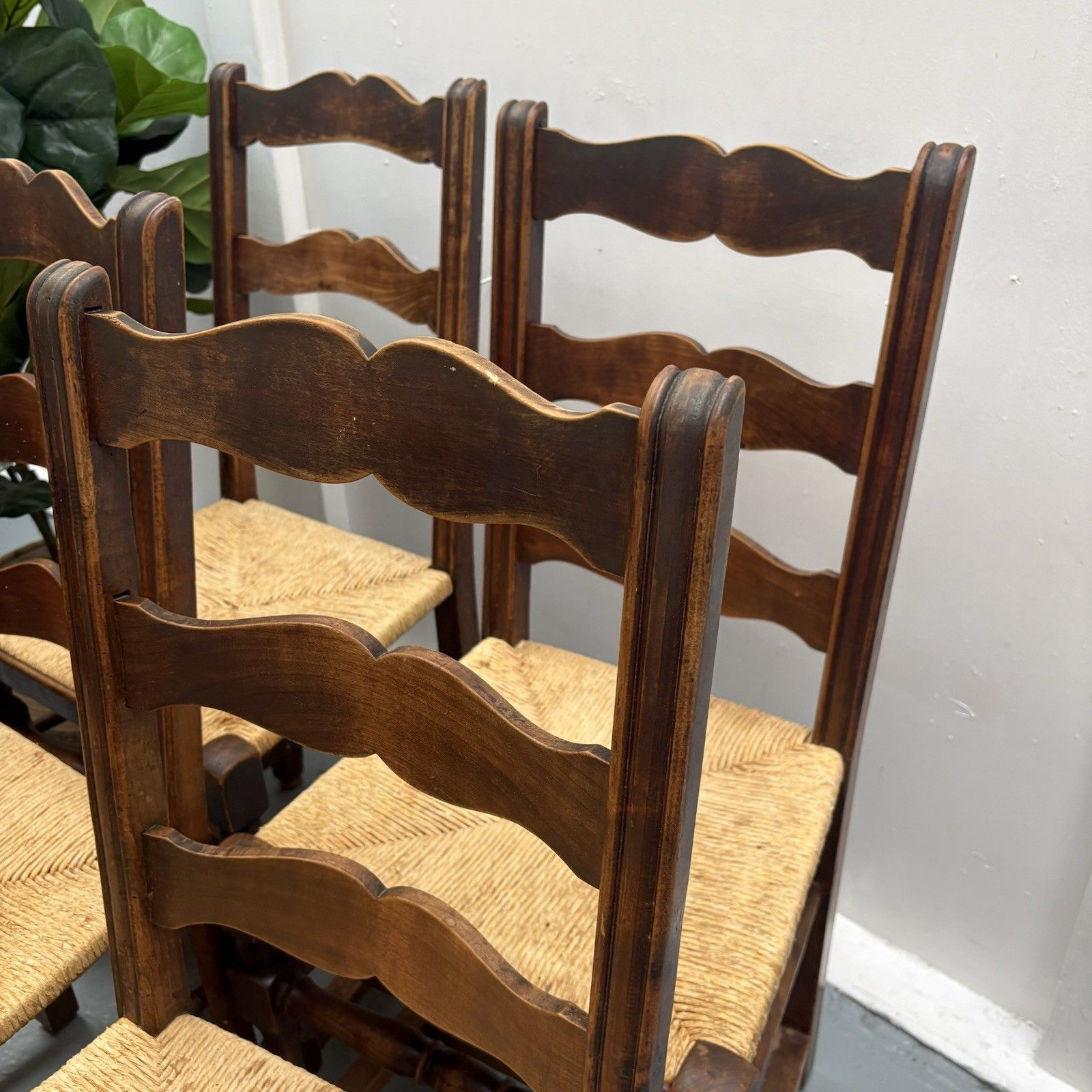 Four French Country Provincial Ladder Back Rush Seat Farmhouse Dining Chairs photo buy