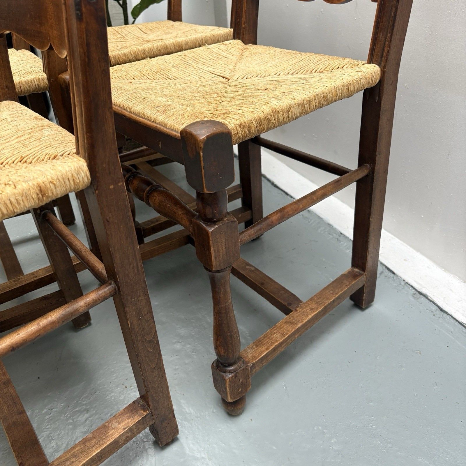 photo furniture Four French Country Provincial Ladder Back Rush Seat Farmhouse Dining Chairs