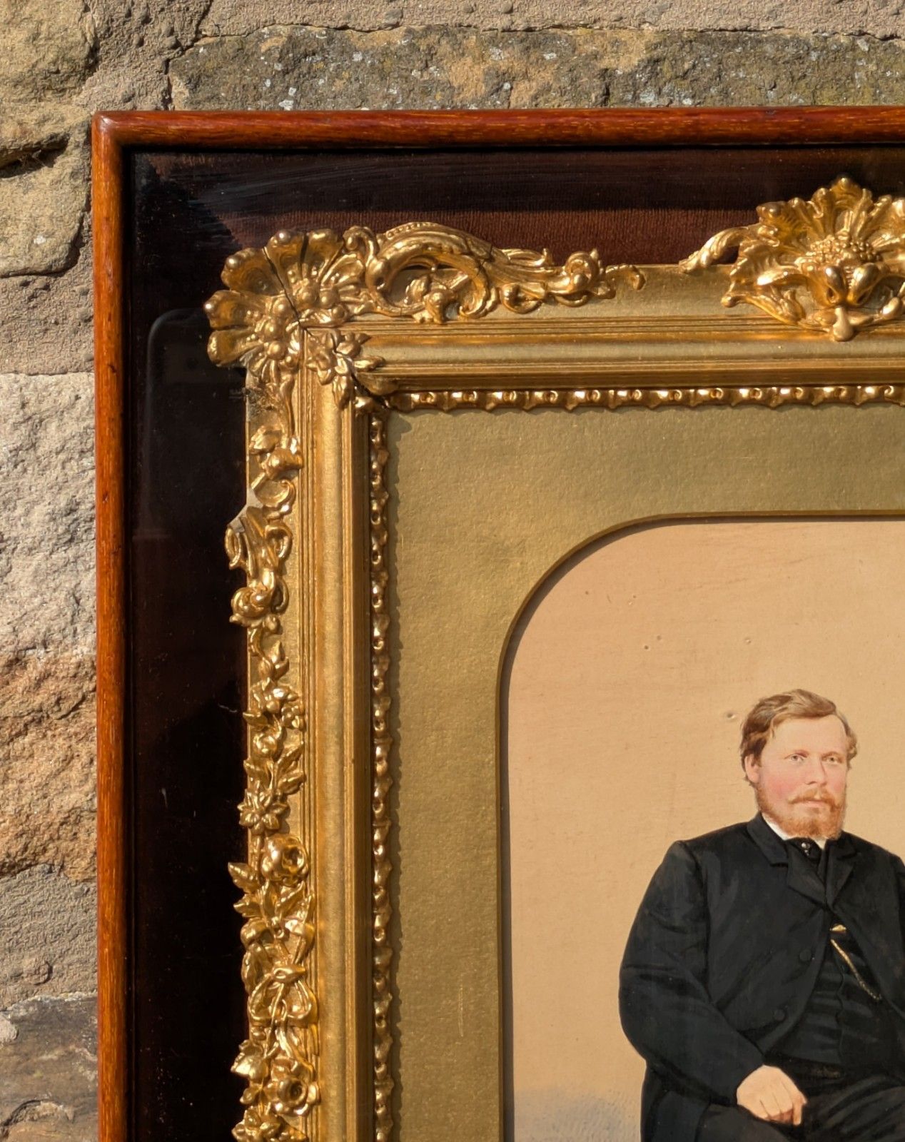 Rare Victorian Gilt Frame Deep Glazed Box Velvet Mount With Portrait  (Q) photo for sale
