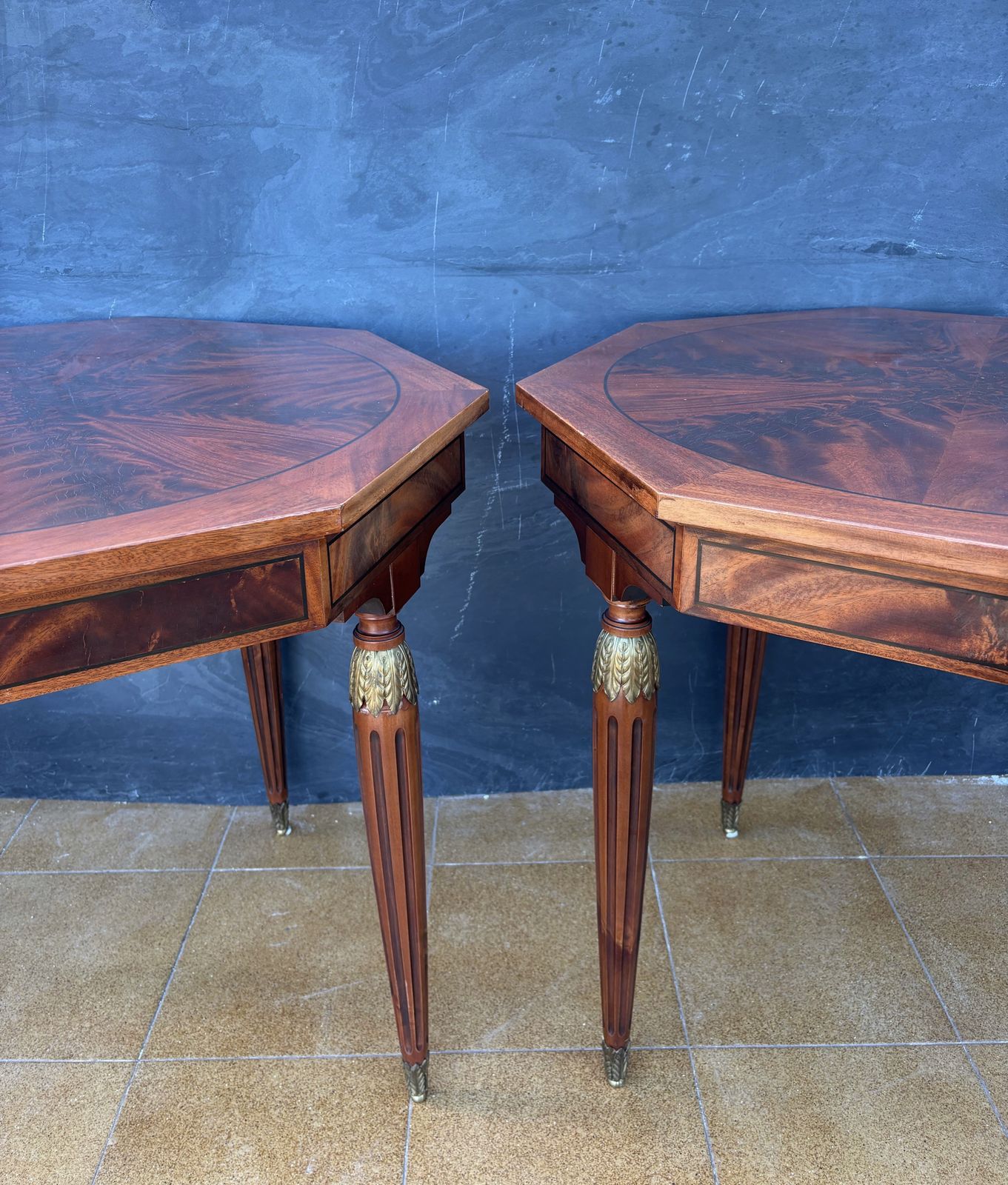 Pair Of French Louis XVI Style Marquetry Side Tables, Mid 20th Century photo furniture