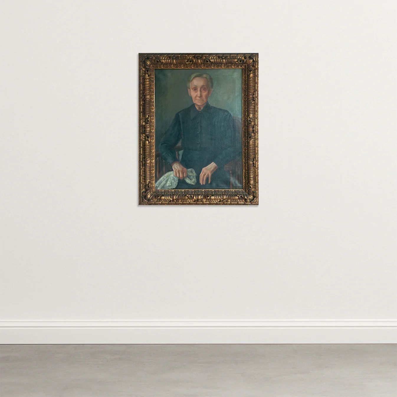 Portrait Of An Elderly Woman – Magnificent Hand Carved Gilded Frame photo furniture