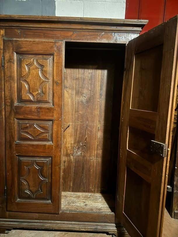 Two Door Solid Walnut Closet, Carved In Panels, Italy photo for sale