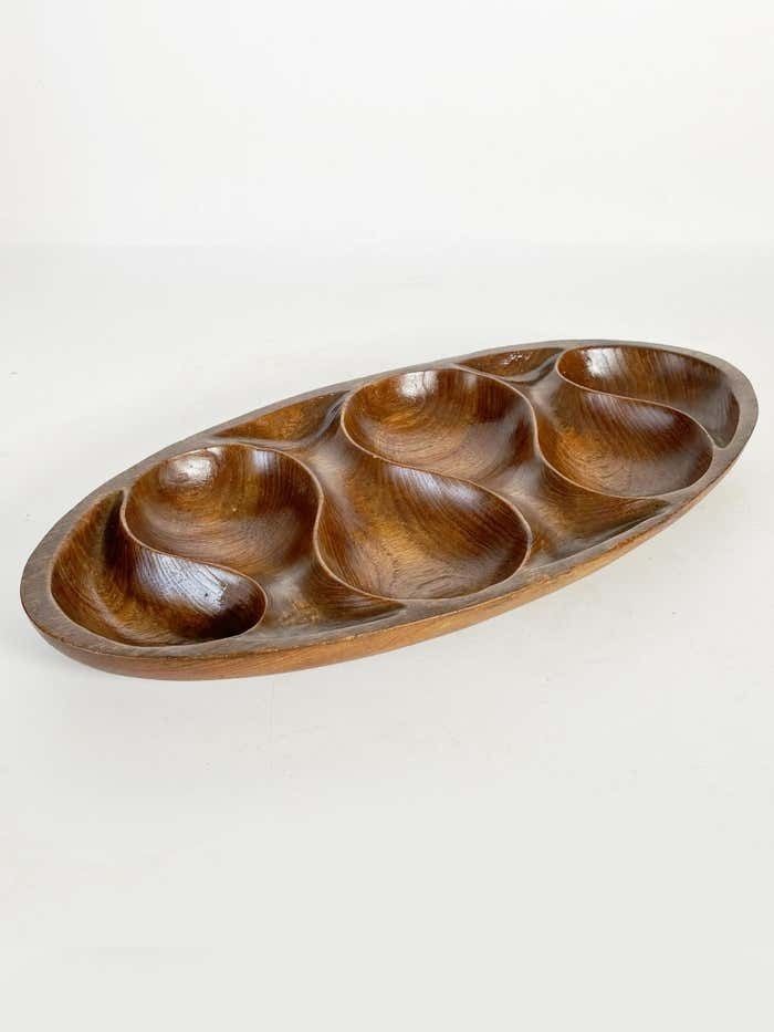 Wooden Trinket Tray Carved Motif Oval Shape Beautiful Patina France 1970 photo Home Decor