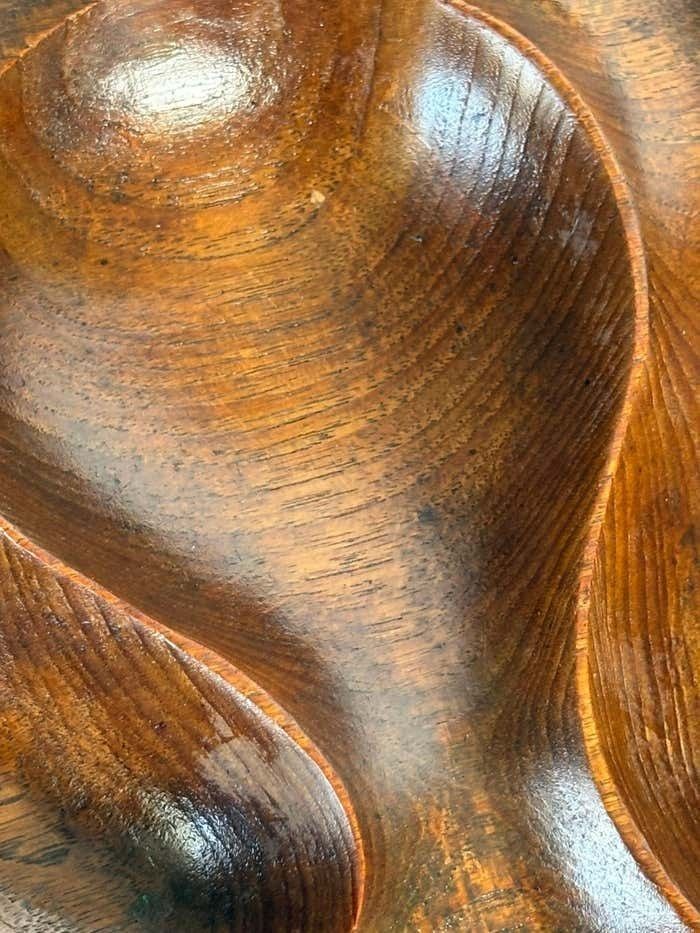 photo for sale Wooden Trinket Tray Carved Motif Oval Shape Beautiful Patina France 1970