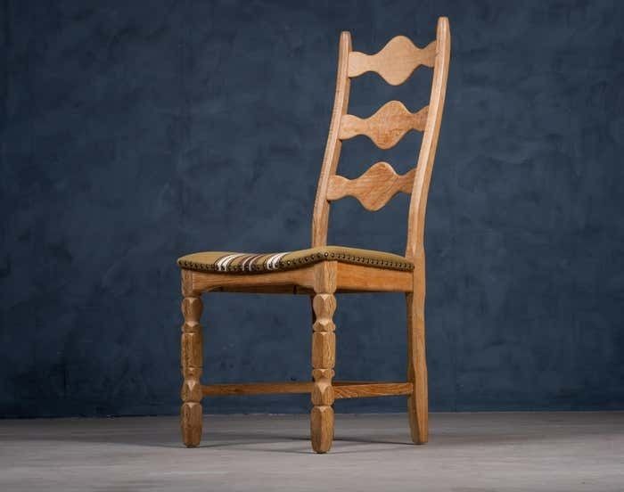 Set Of 6 Brutalist Oak Dining Chairs By Henning Kjærnulf 1960s photo vintage