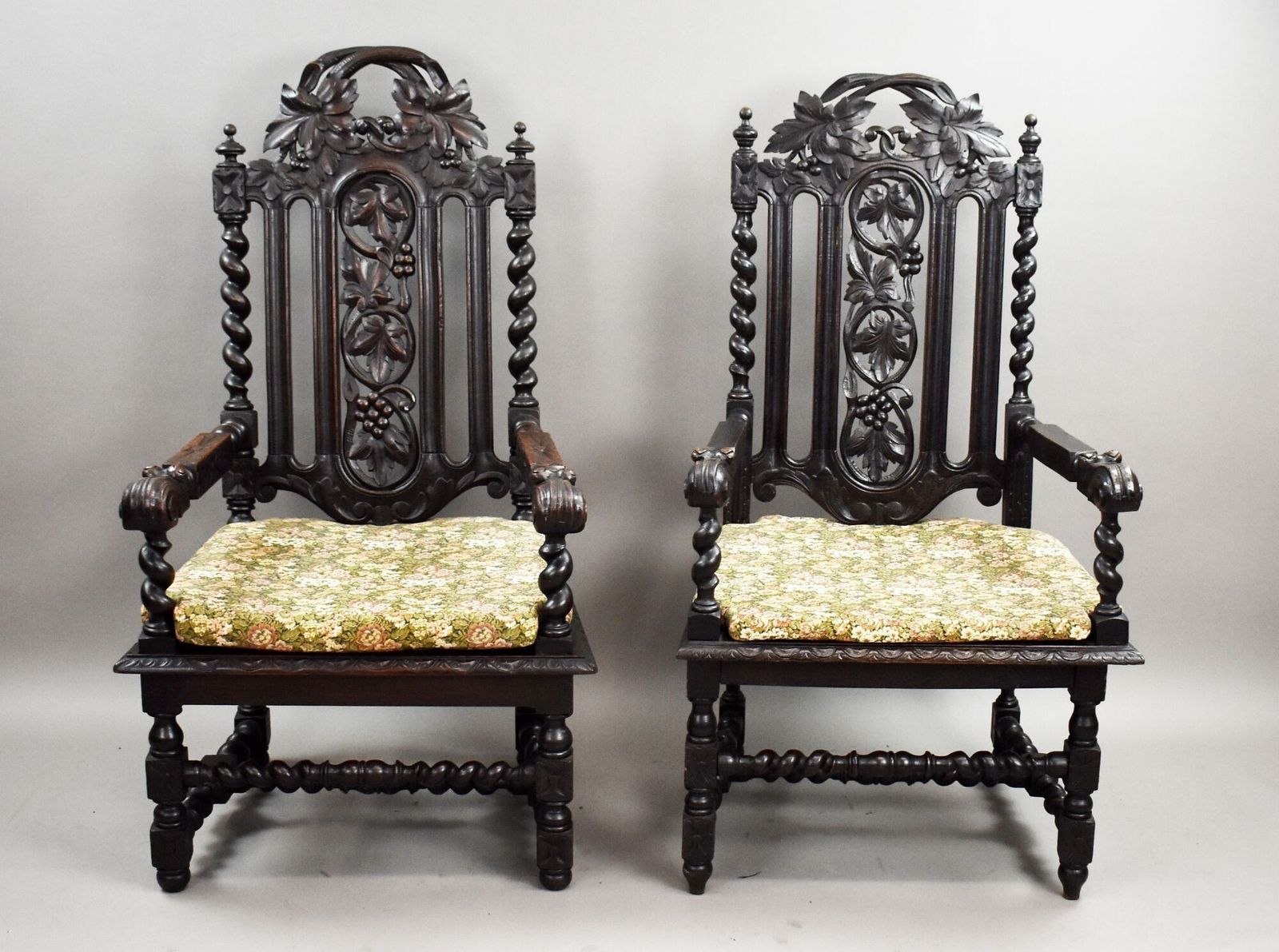 Near Pair Late 19th Century Carved Throne Chairs photo Furniture