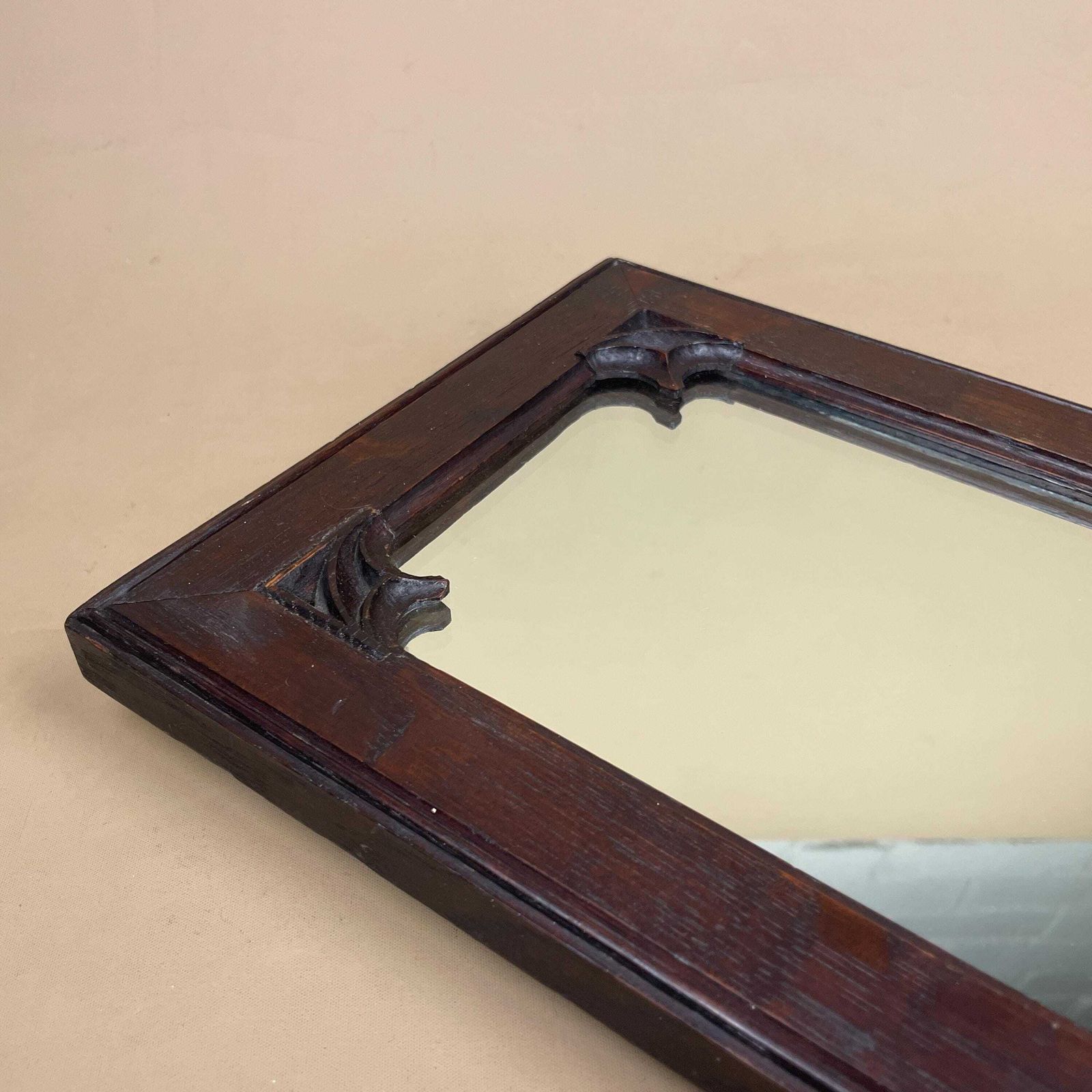 Mid Century Wall Mirror Hallway Cloakroom Mirror Carved Wooden Frame Shelf Victorian Style Dark Stained Sold Wood Accent Decor photo 95.0