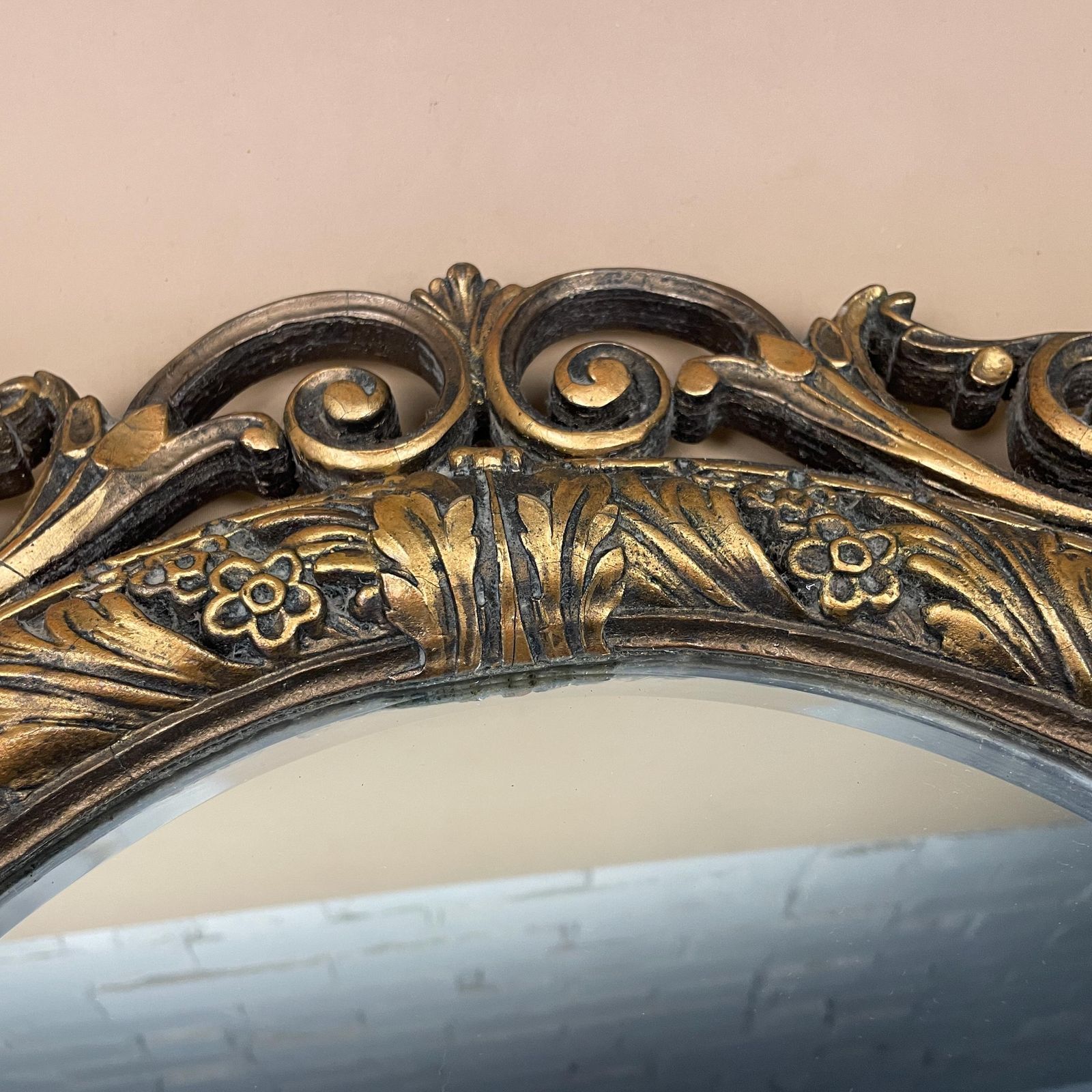 Aisonia Gold Round Mirror Ornate Hollywood Regency Wood Resin Frame Rococo Baroque Style Convex Decorative Hallway Made In England photo buy