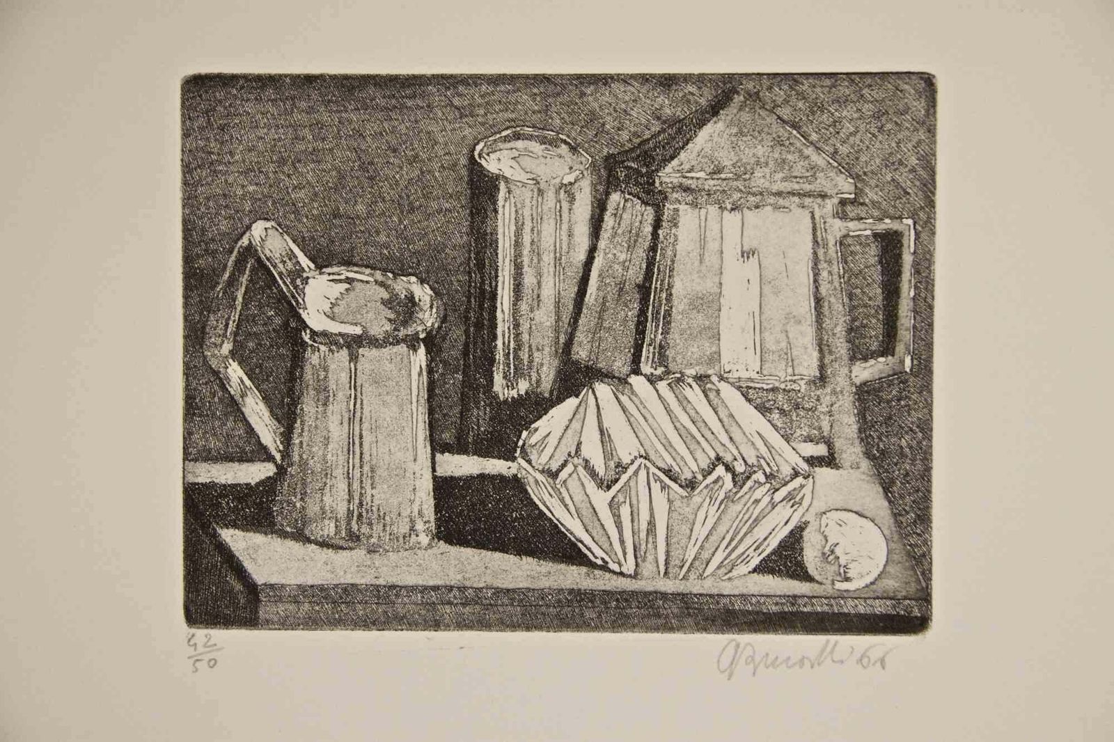 Armando Buratti Still Life With Lantern   Etching By Armando Buratti   1966 1966