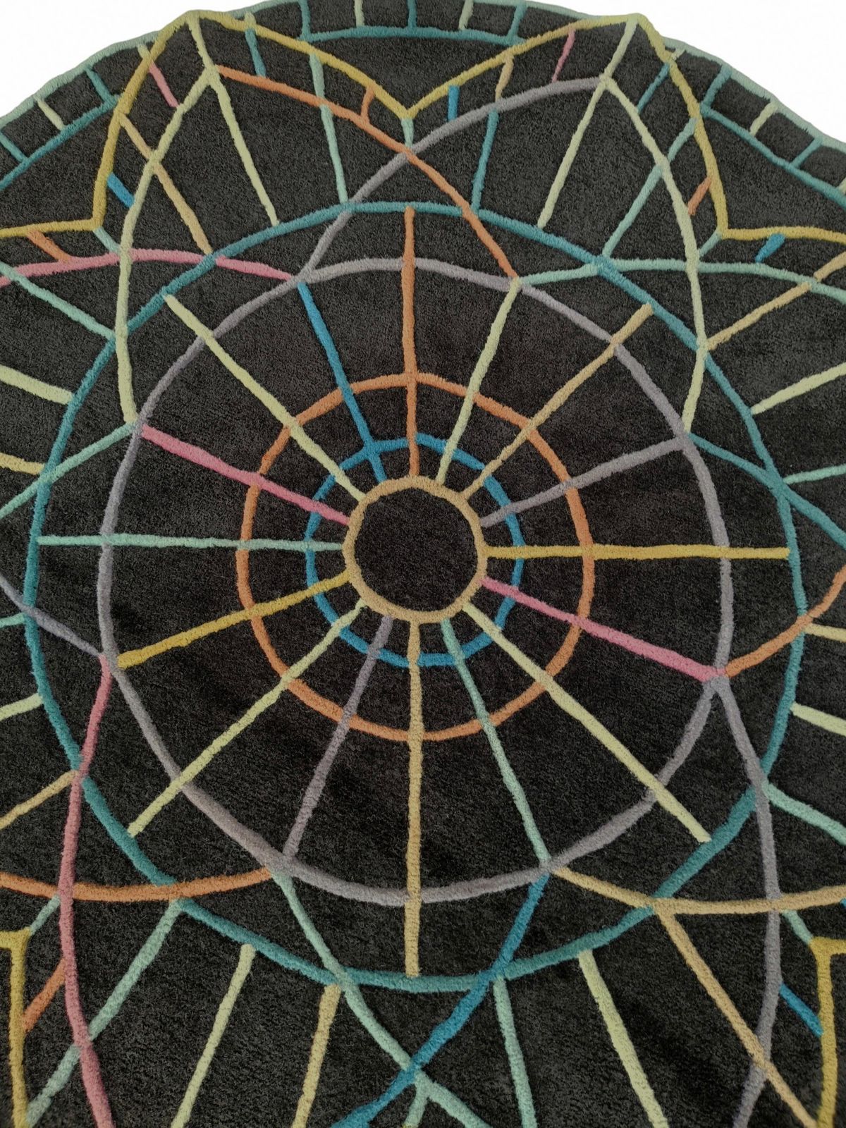Round Wool Rug With Optical Patterns, Italy 1970s photo Textiles